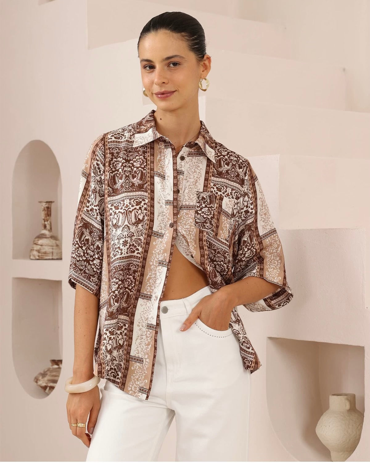 Brown Print Top