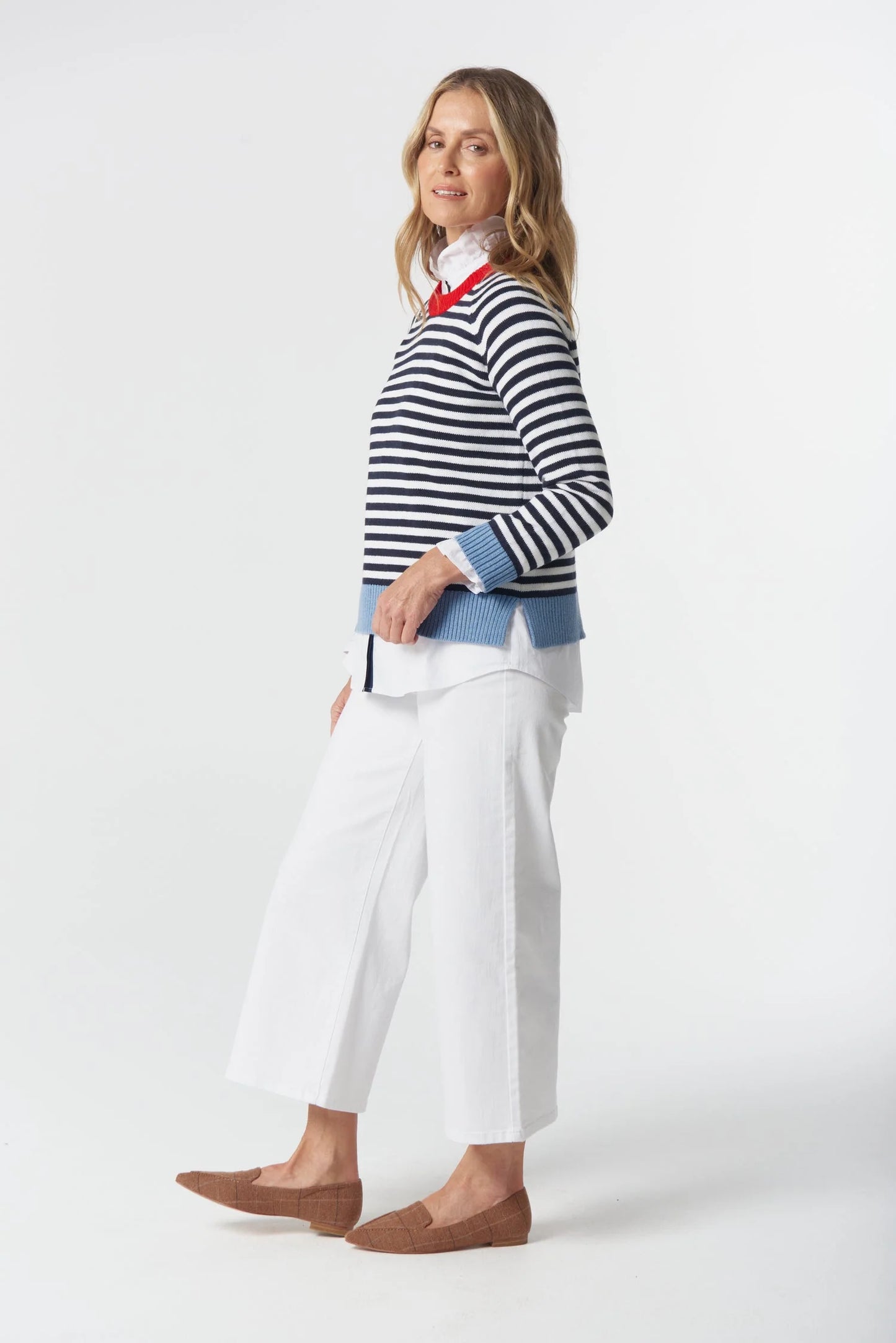 Farmer Cotton Cashmere Jumper - Navy/Laser White