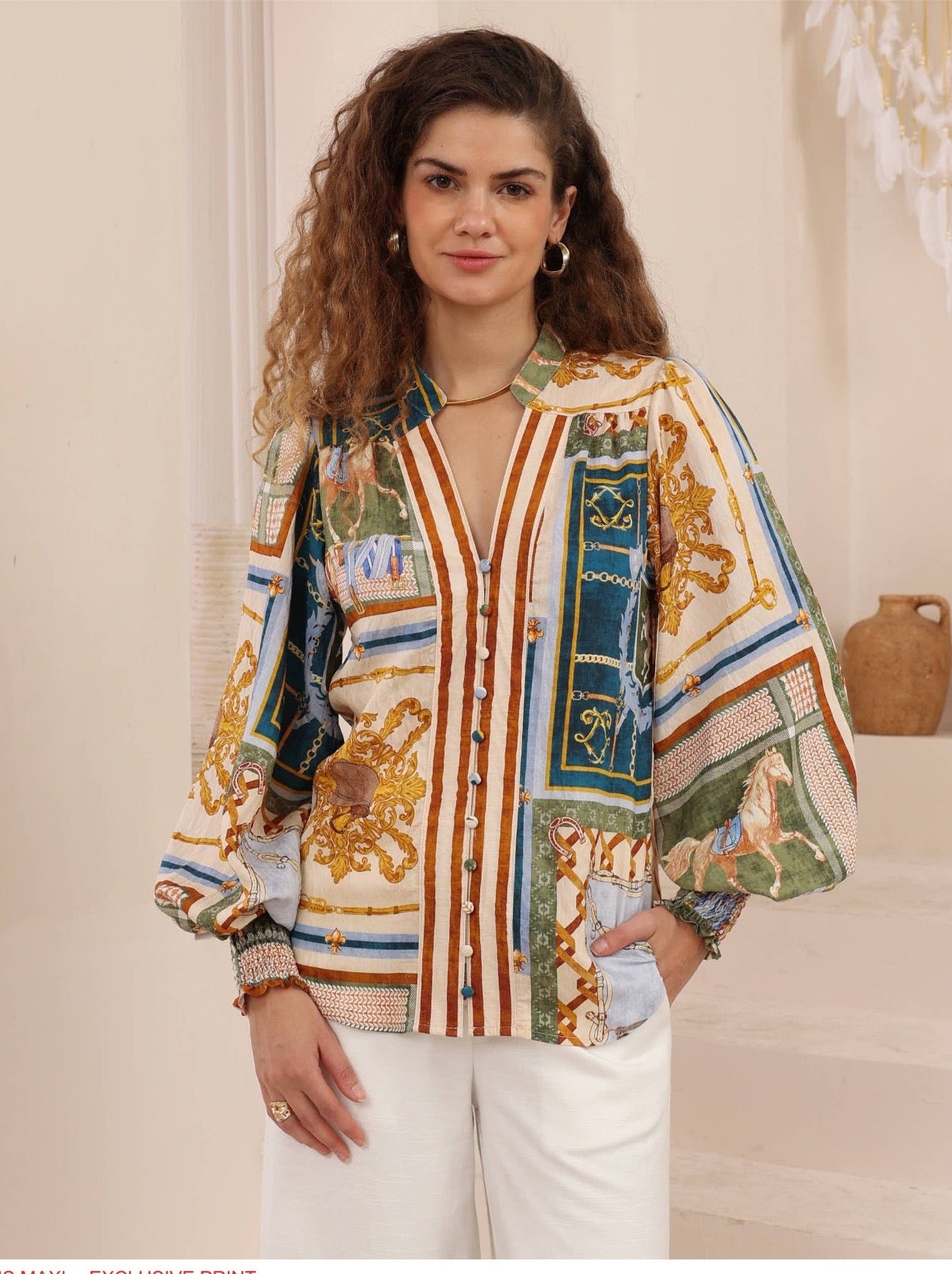 Green print blouse