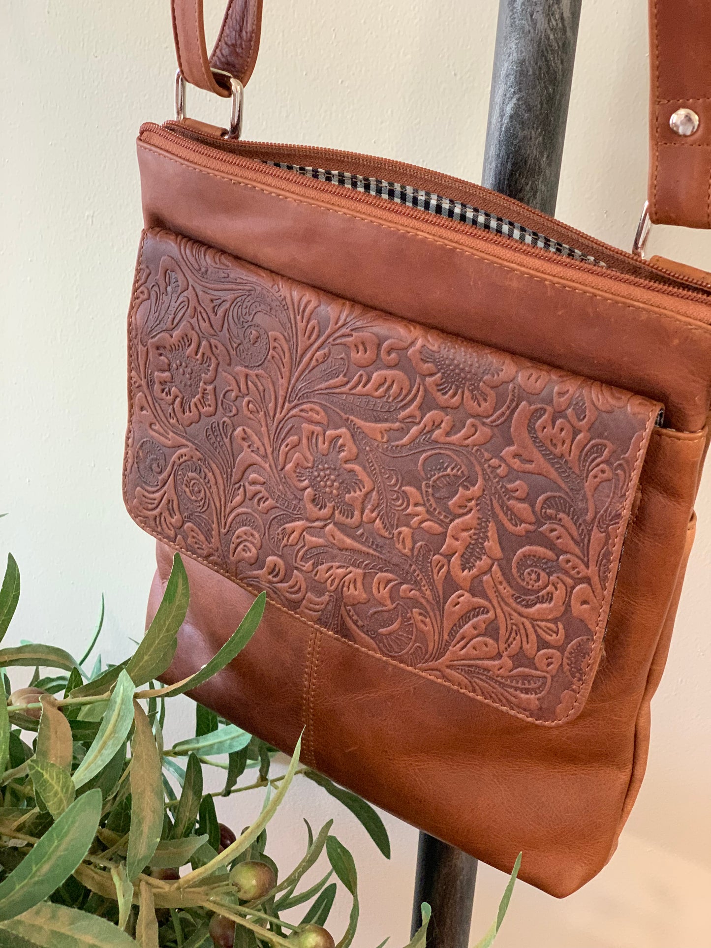 Floral Crossbody Bag - Tan
