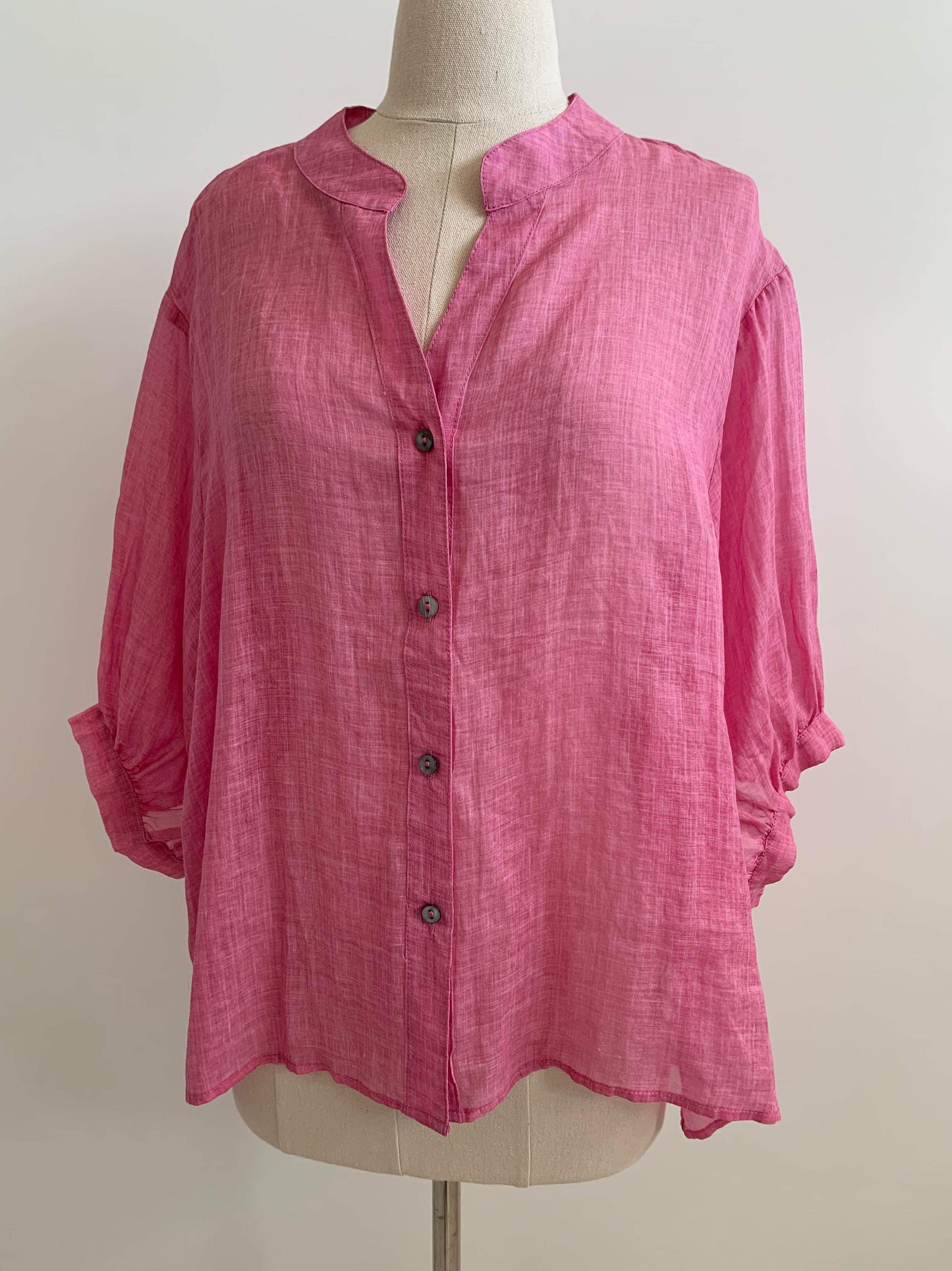 Erika Aurora Linen Top in Hot Pink