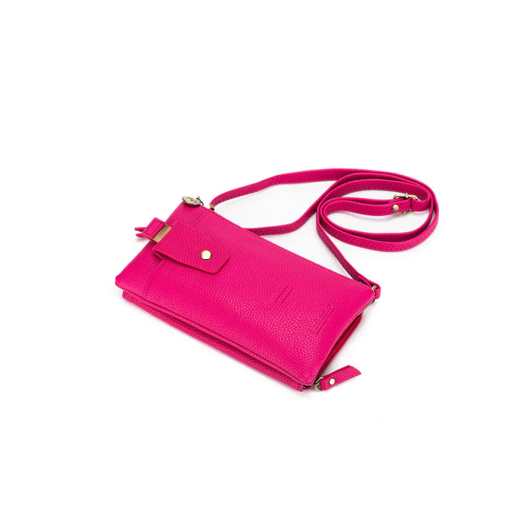 Crossbody iPhone /wallet/ double glass case - Fuscia