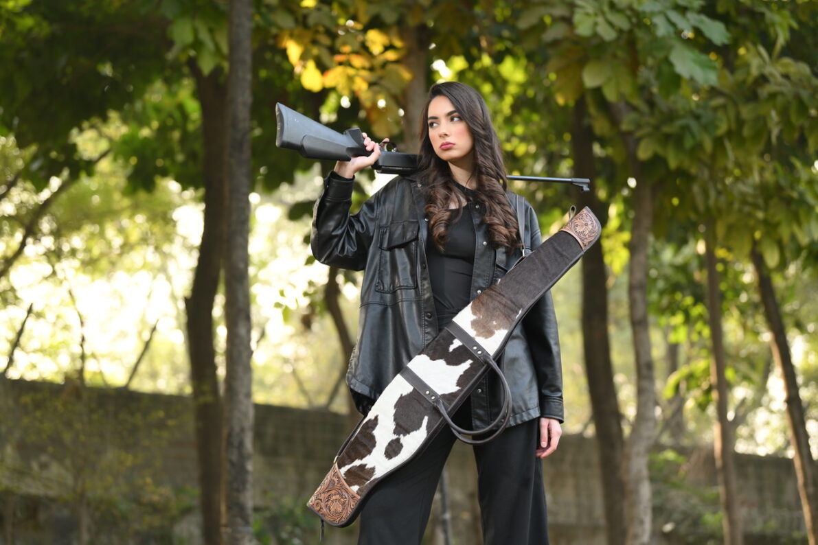 Tooling Leather Cowhide Rifle Case - Black