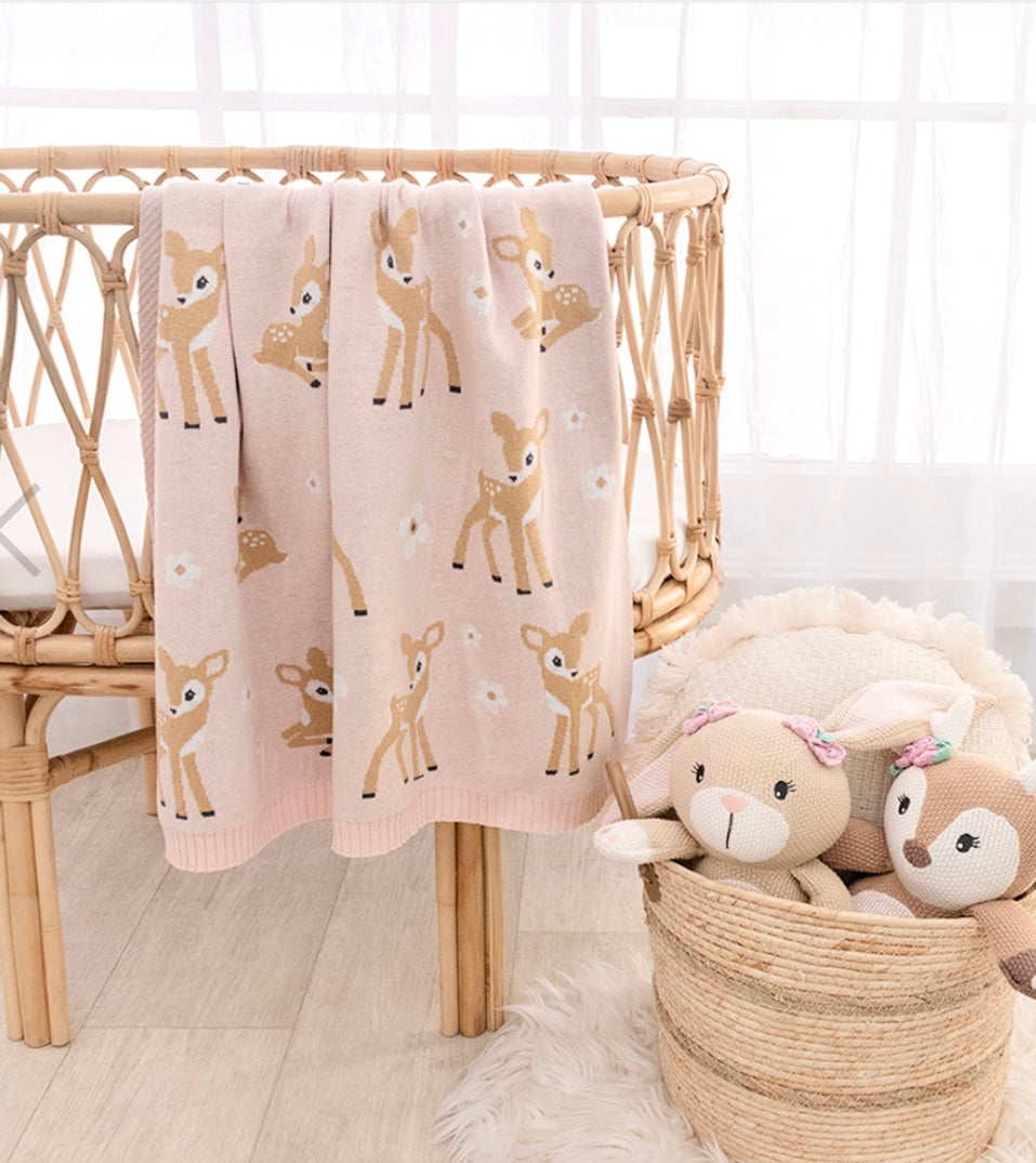 100% Cotton Whimsical Blush Fawn Baby Blanket