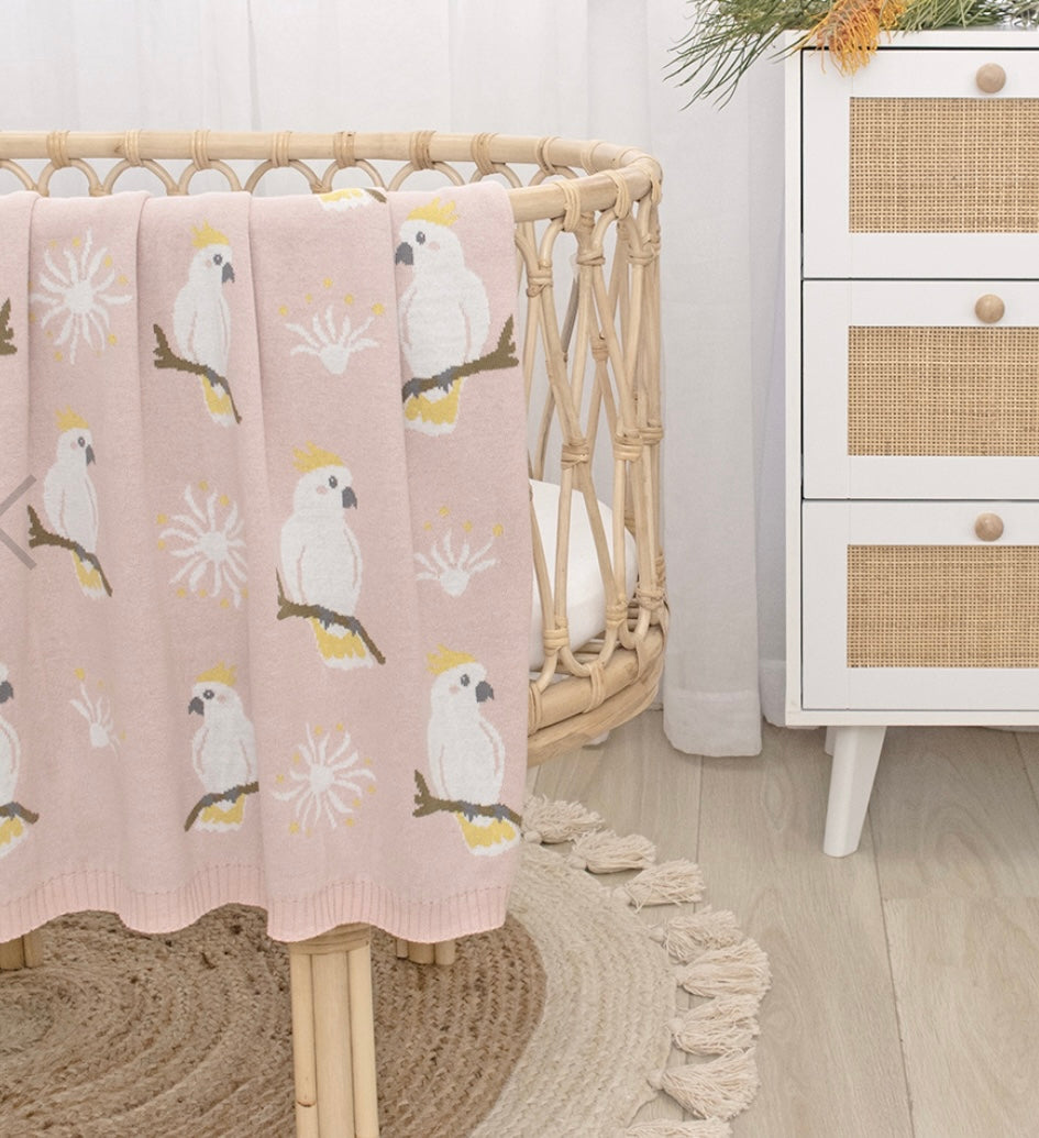 Australiana Baby Blanket - Cockatoo/Blush