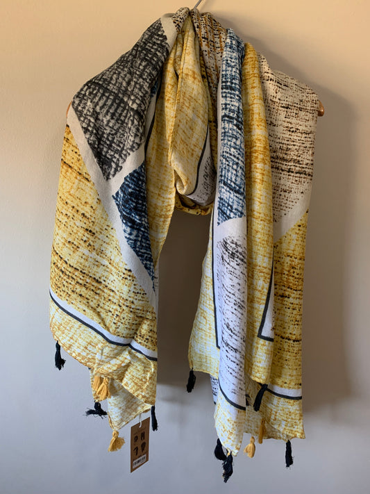 Mustard & Black Abstract Scarf