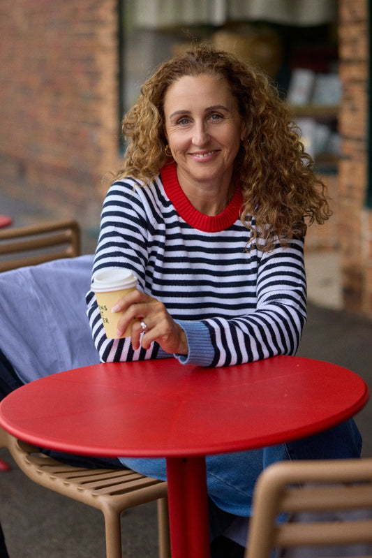 Farmer Cotton Cashmere Jumper - Navy/Laser White