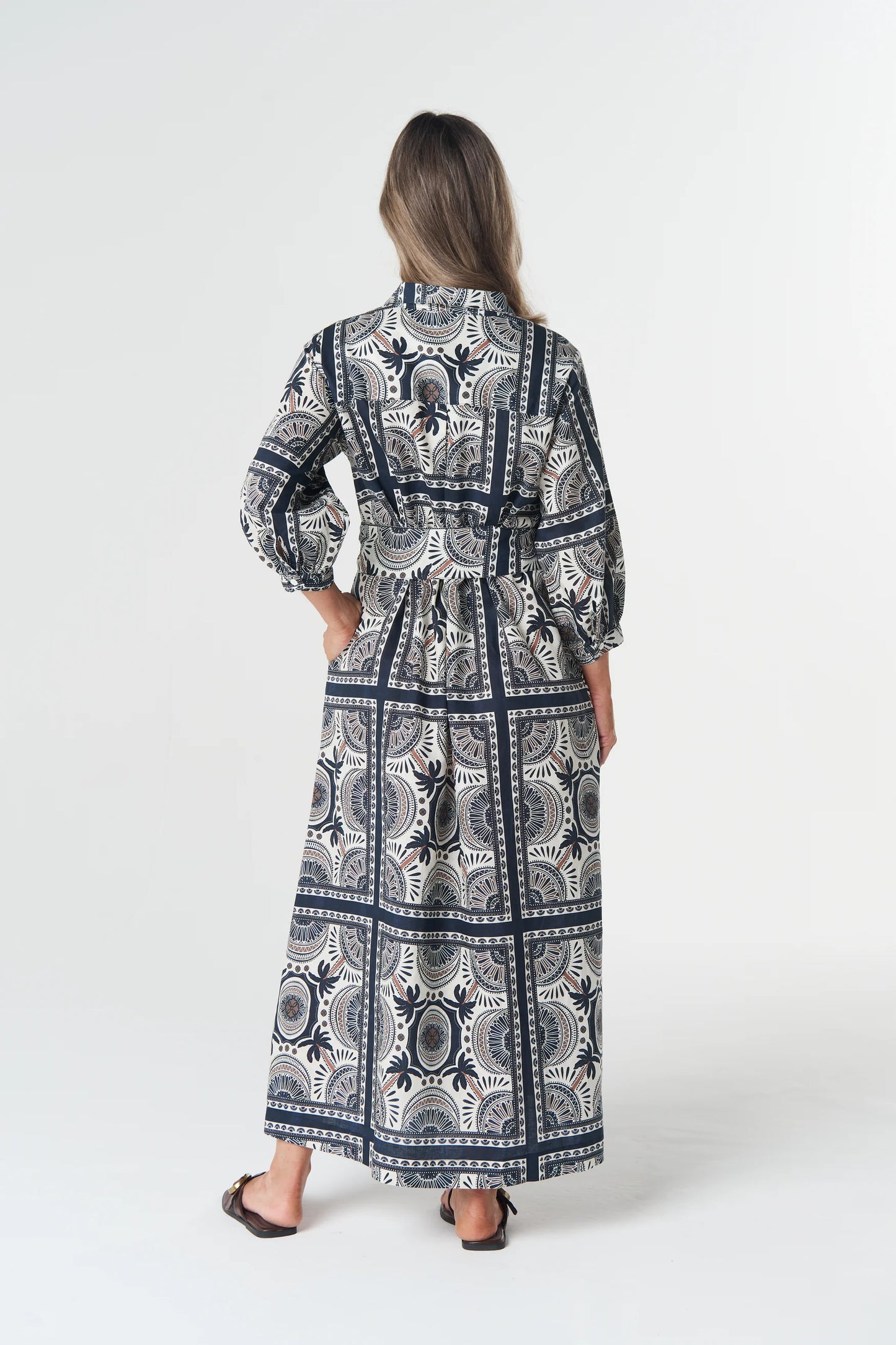 Ivy Linen Cotton Maxi Dress - Desert Palm Print