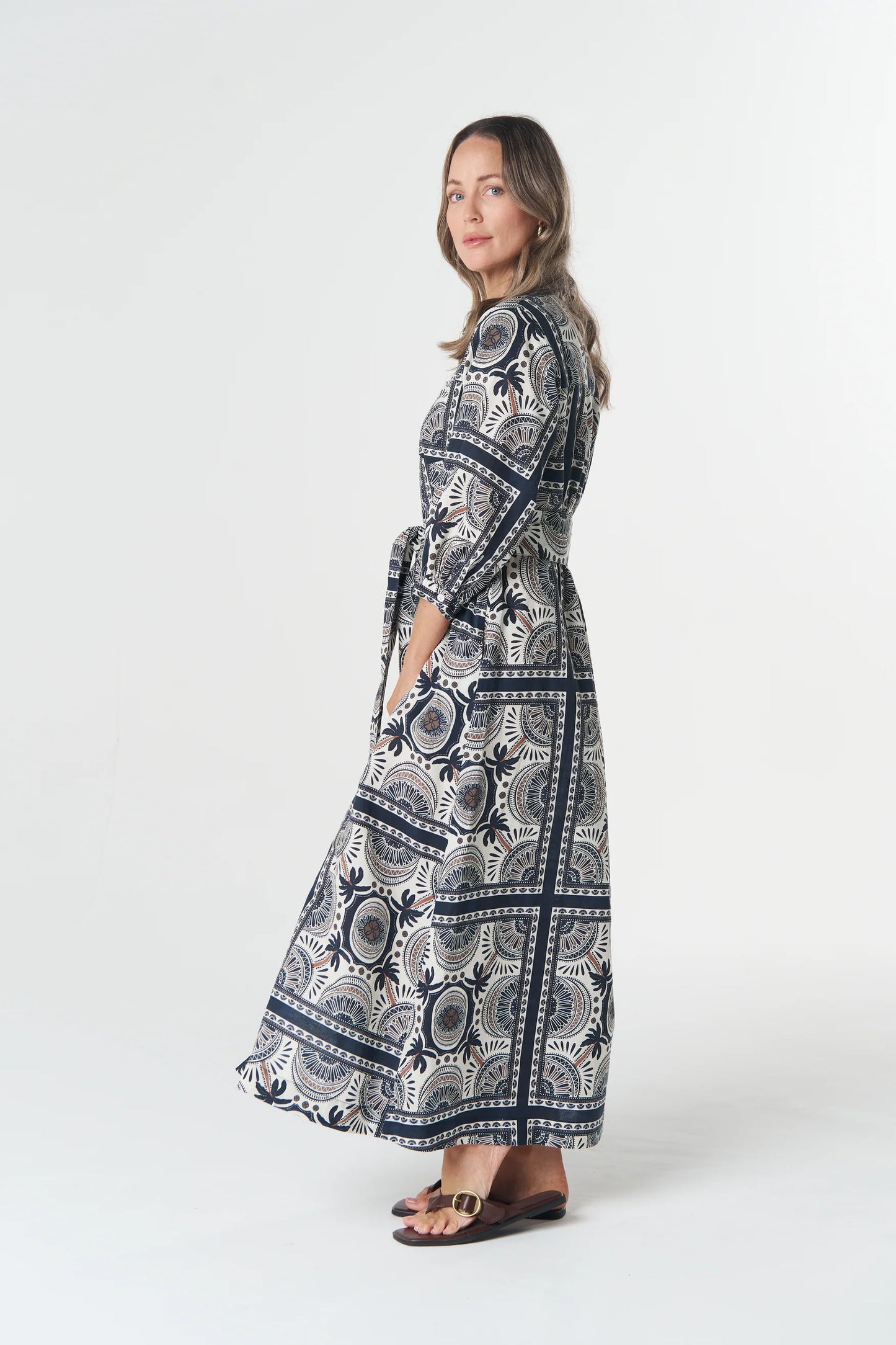 Ivy Linen Cotton Maxi Dress - Desert Palm Print
