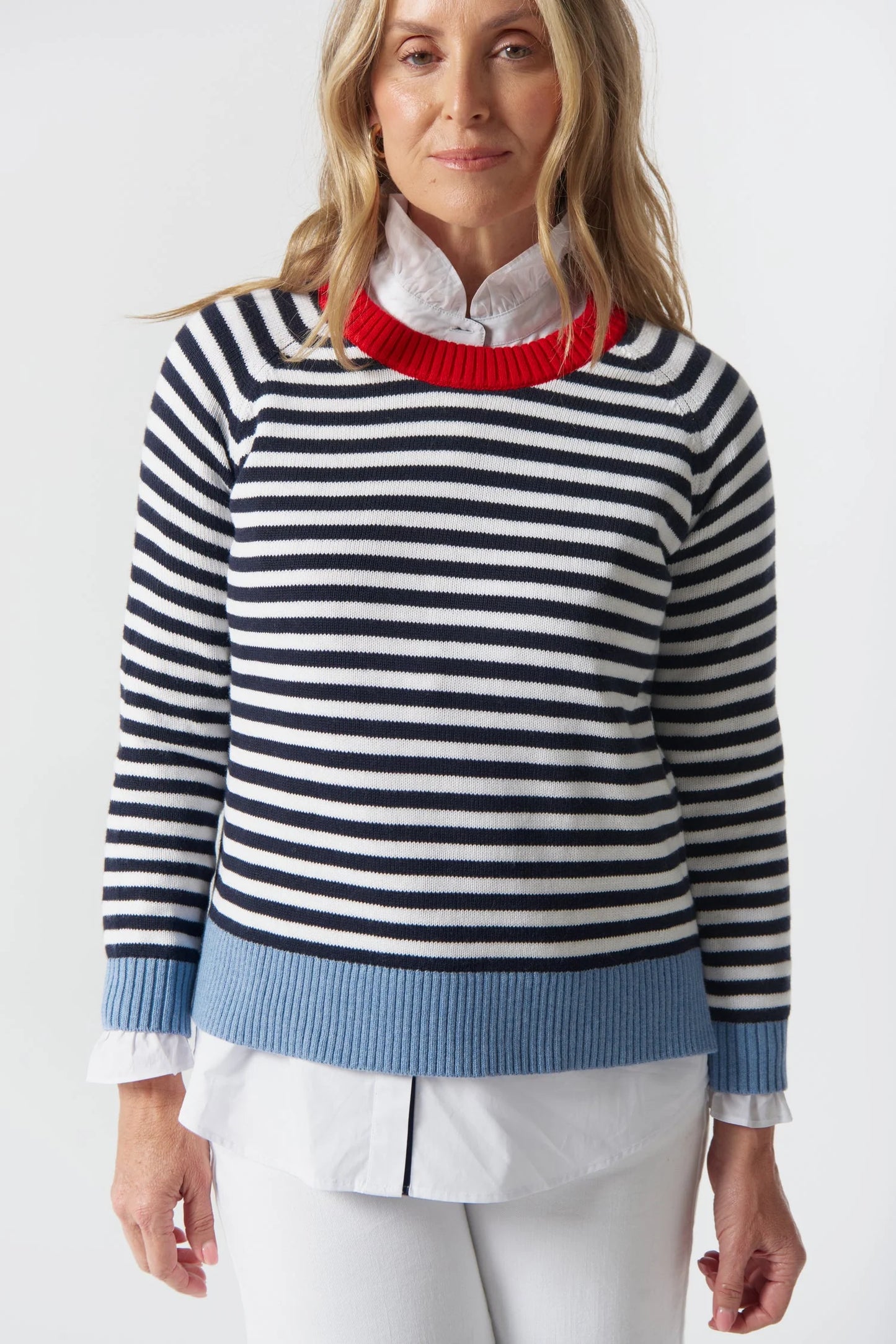 Farmer Cotton Cashmere Jumper - Navy/Laser White
