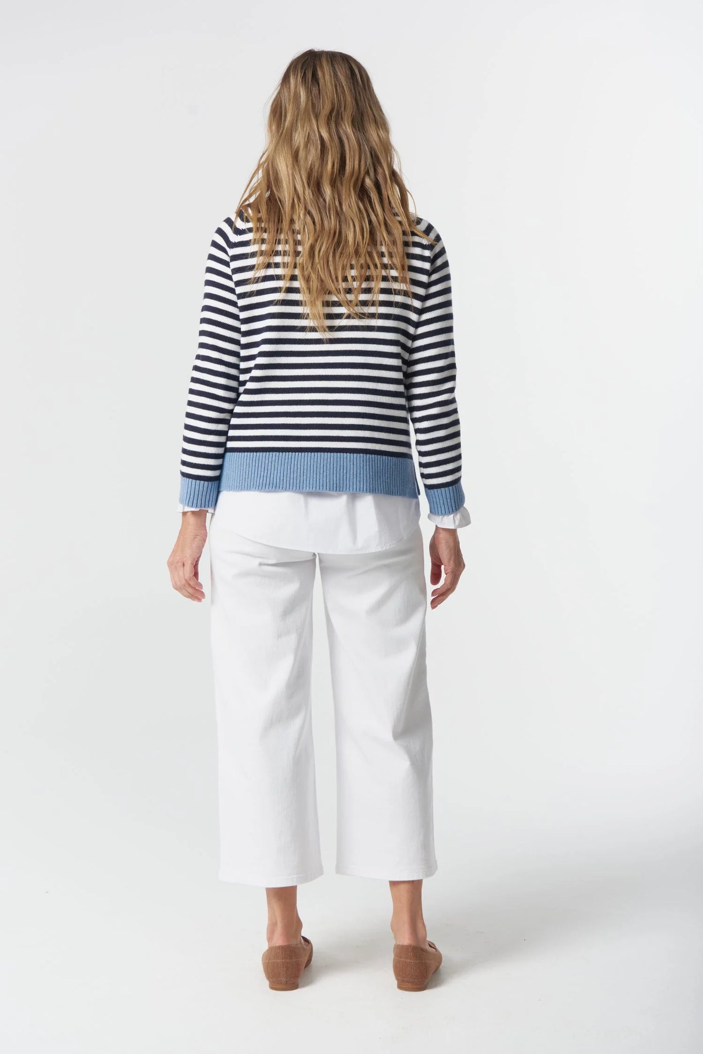 Farmer Cotton Cashmere Jumper - Navy/Laser White