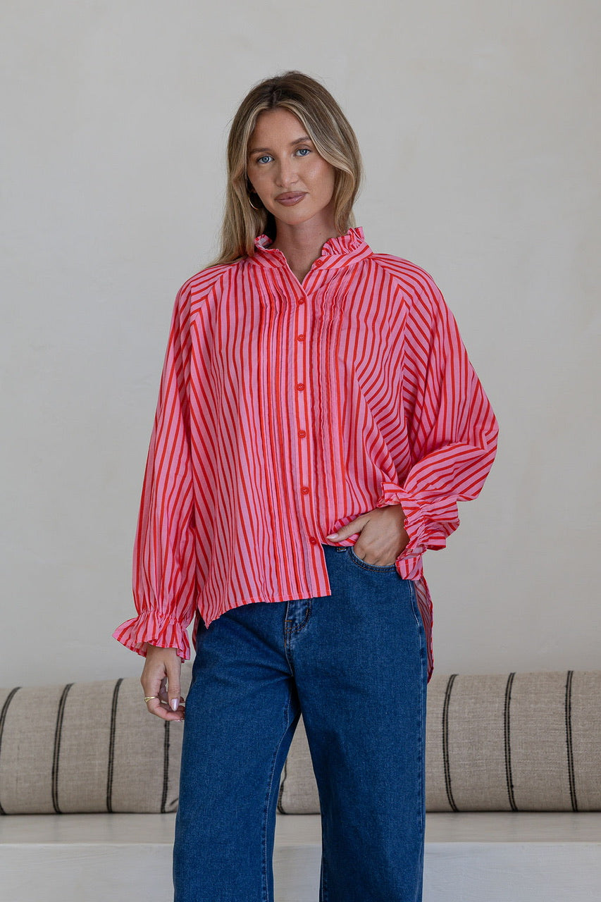 Pleated Sorrento shirt -pink/red