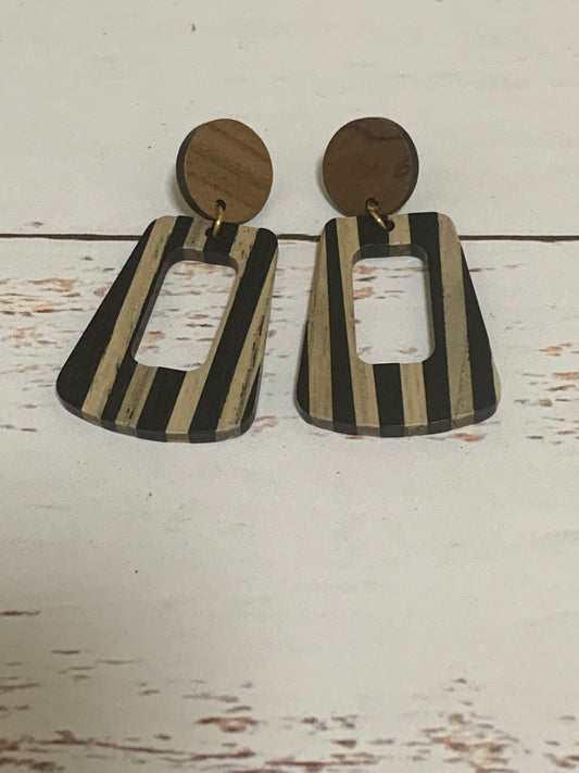 Striped resin /timber earrings