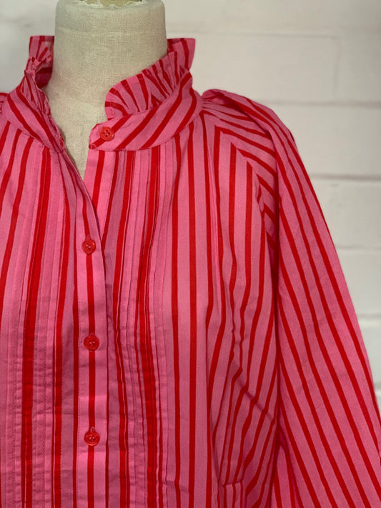 Pleated Sorrento shirt -pink/red