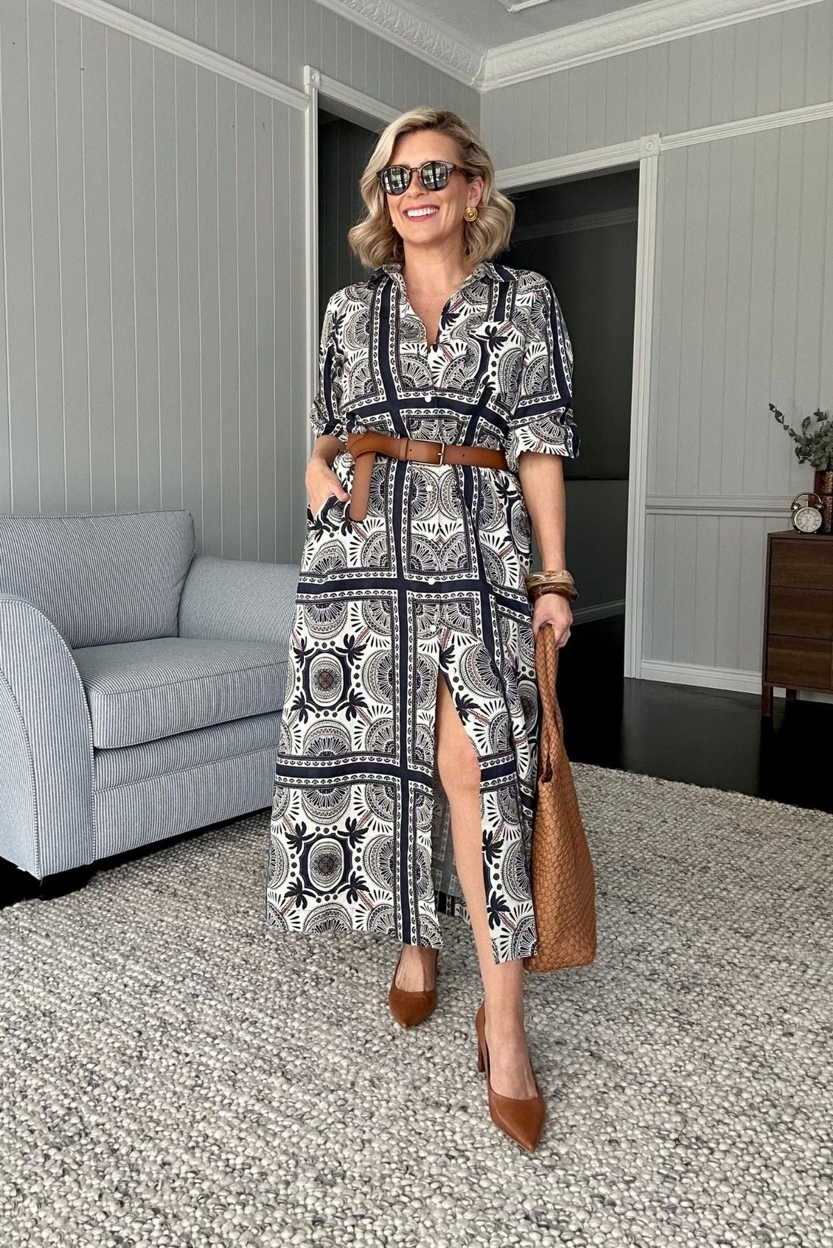 Ivy Linen Cotton Maxi Dress - Desert Palm Print