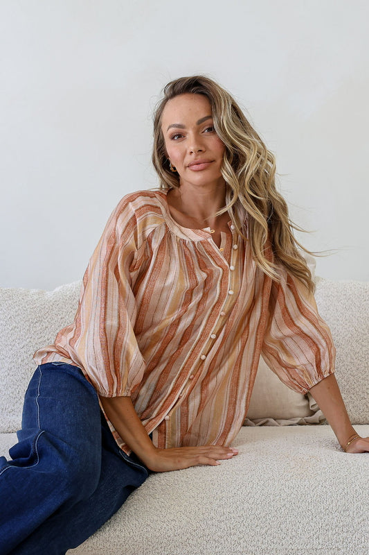 Sienna Striped Top - Tan