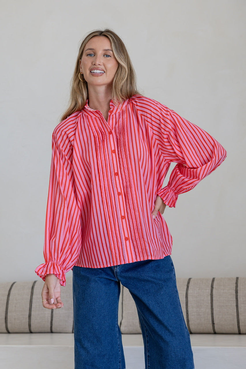 Pleated Sorrento shirt -pink/red