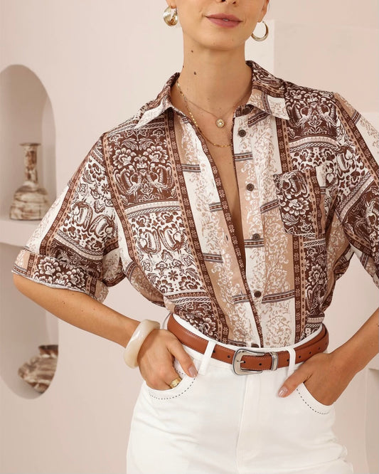 Brown Print Top