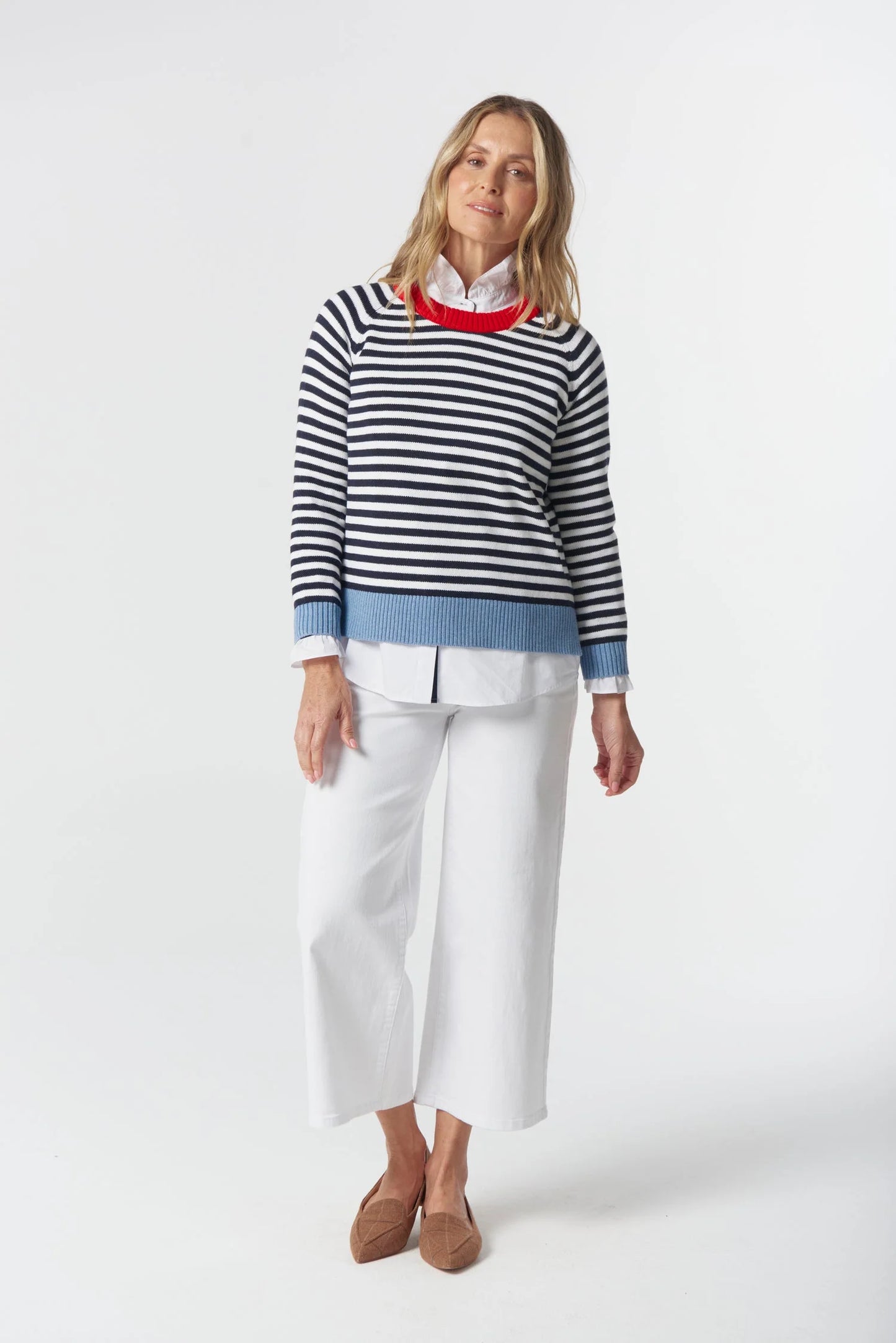 Farmer Cotton Cashmere Jumper - Navy/Laser White