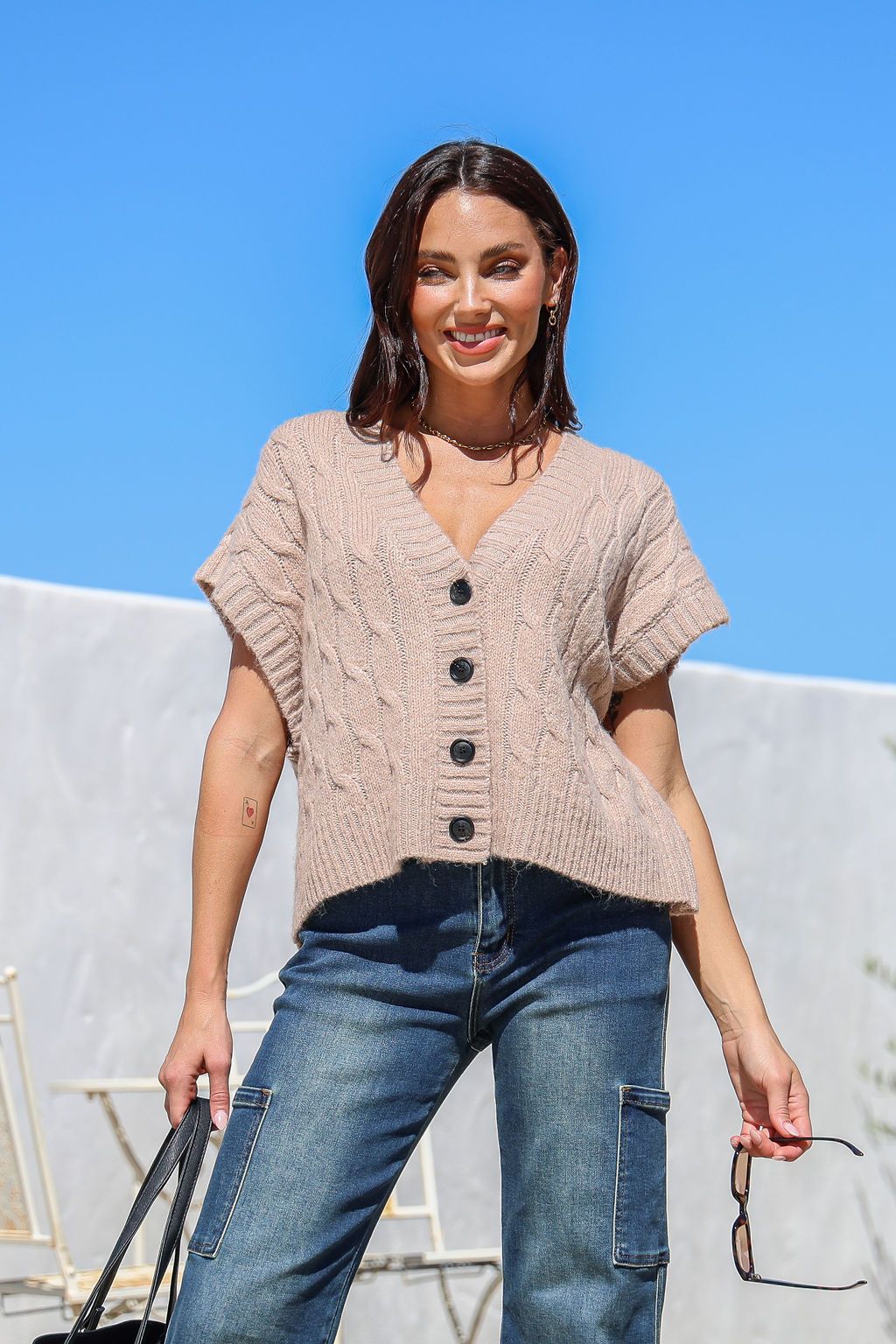 Embargo Button Vest - natural