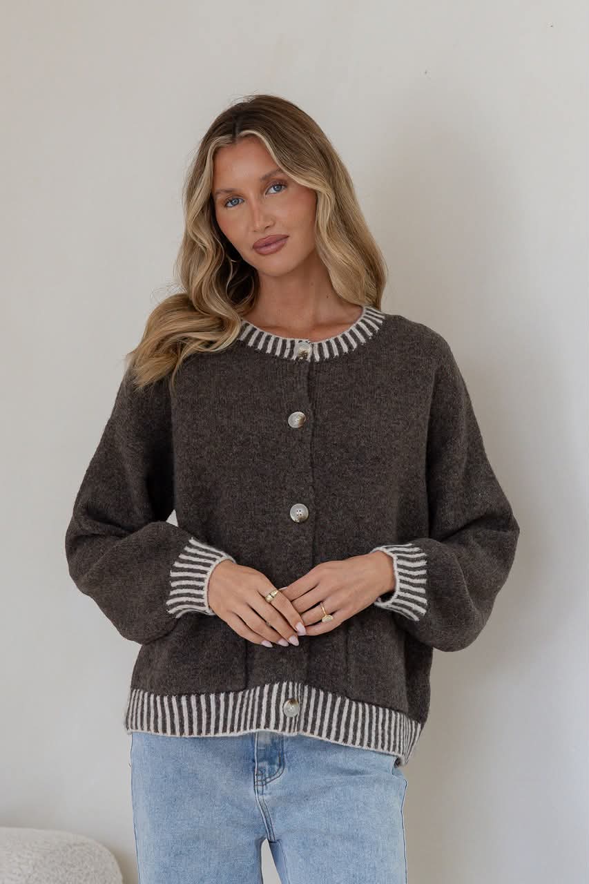 Mack Blanket Stitch Cardi - Chocolate