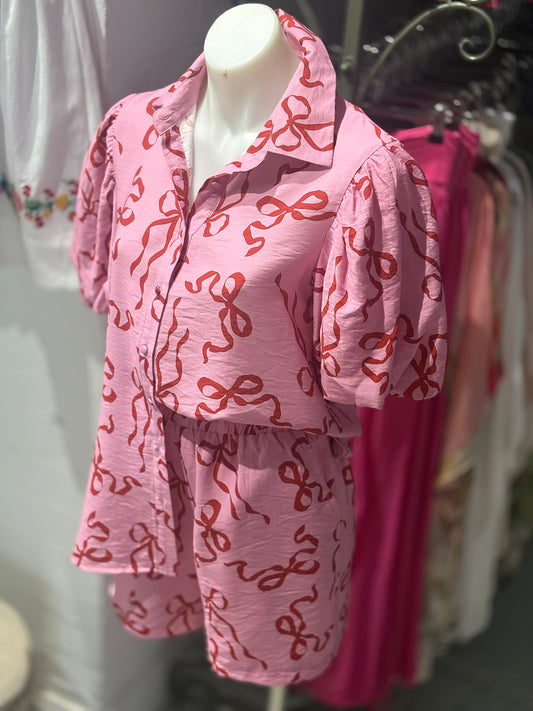 Ribbon Balloon Sleeve Shirt