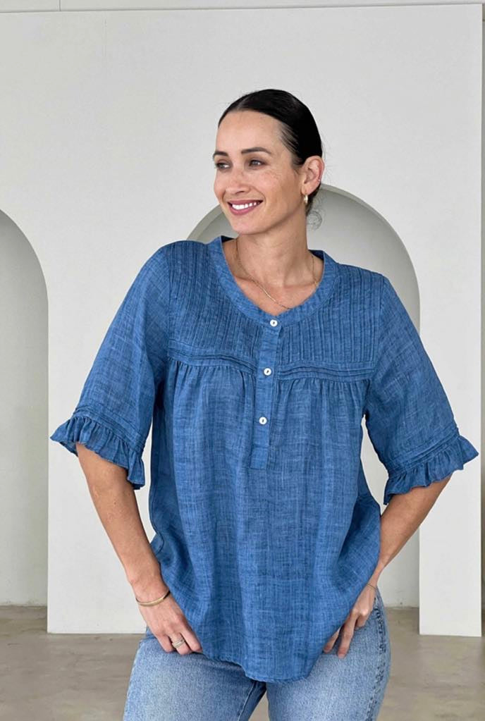 Marie Linen Top - Blue