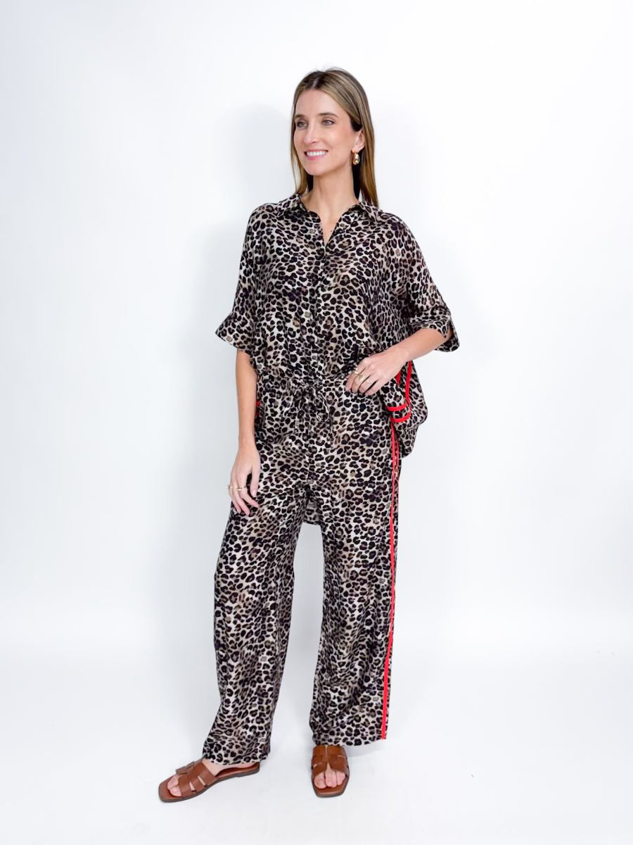 Contrast Line Leopard Pants
