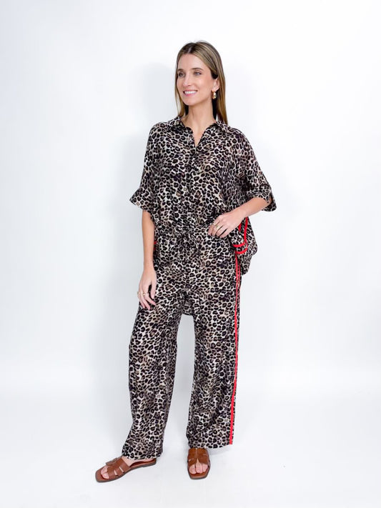 Contrast Line Leopard Pants