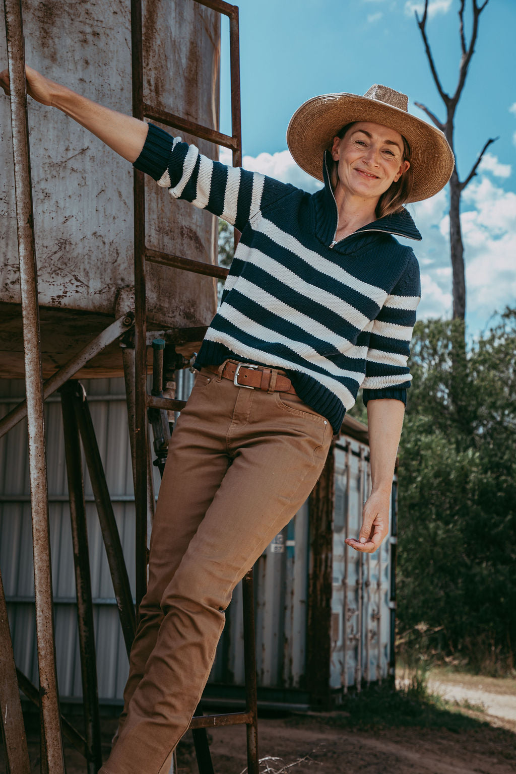 Cotton Stripe 1/2 Zip Jumper Navy/White