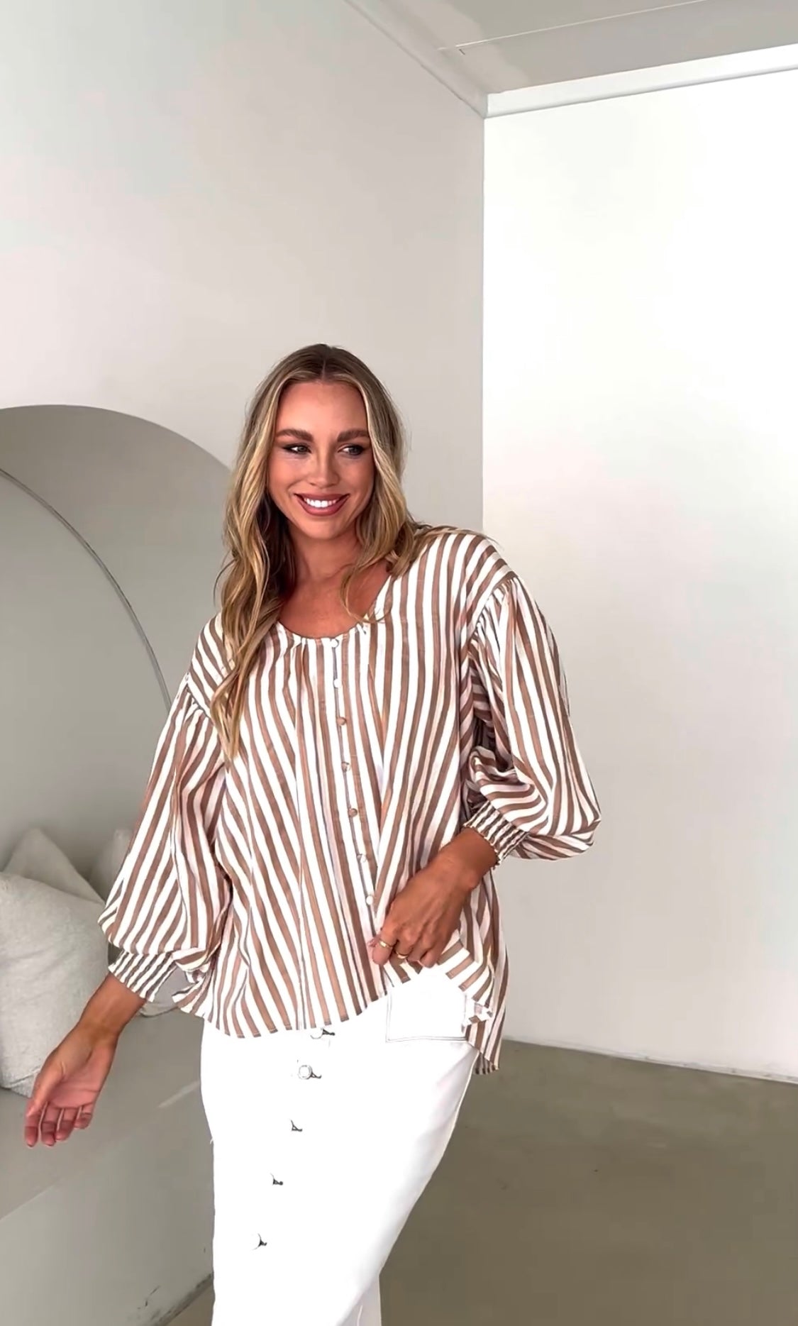 Claudia Striped Top - Toffee