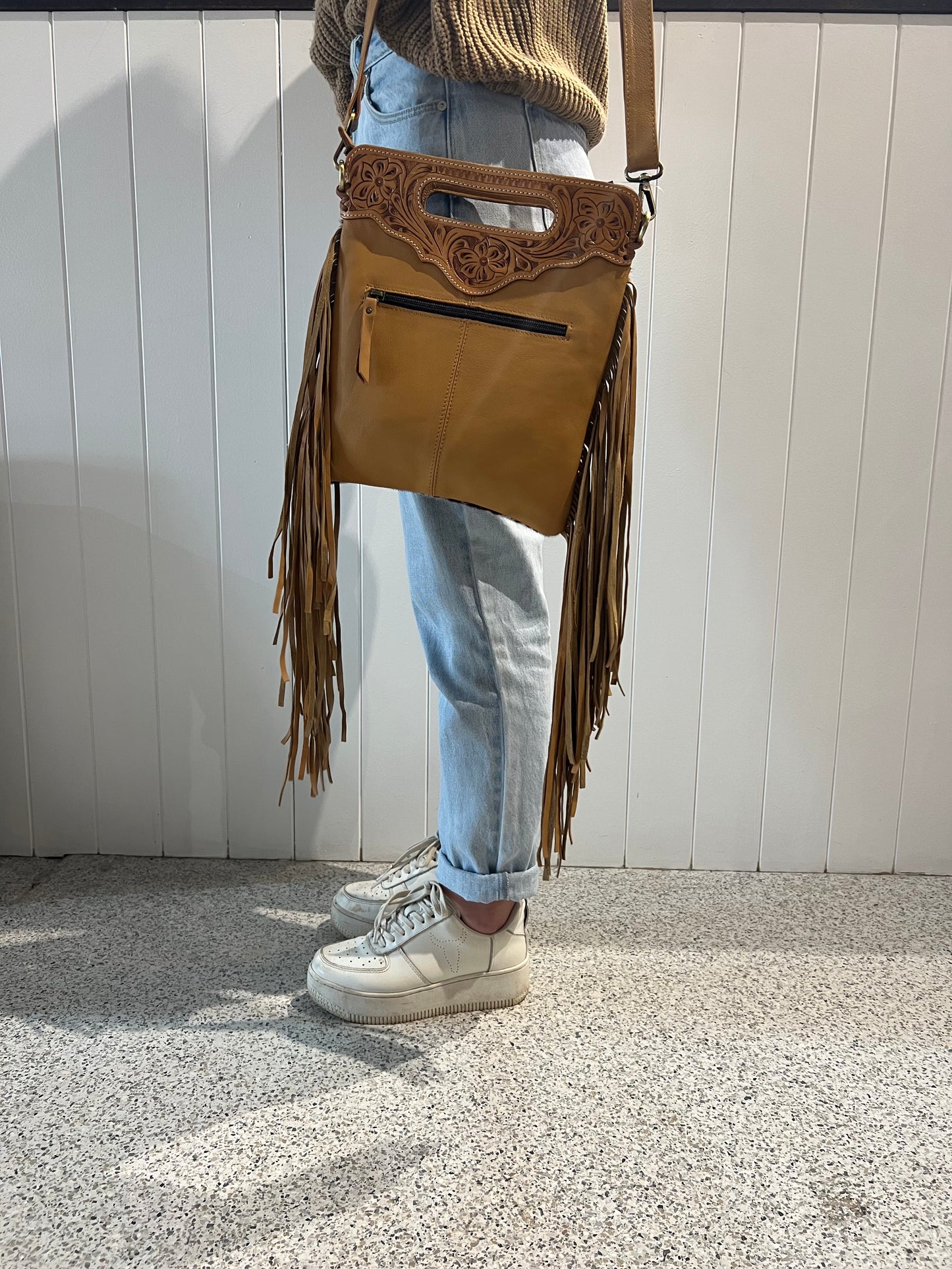 Tooling Sling Bag Tassel Tan