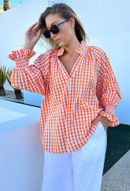 Claire Top - Tangerine Gingham