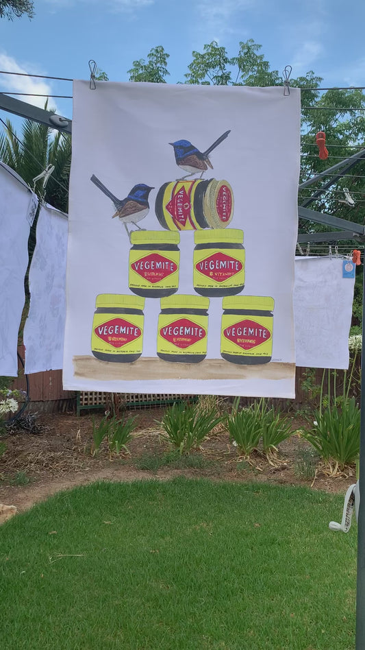 Blue Wren and Vegemite Tea Towel